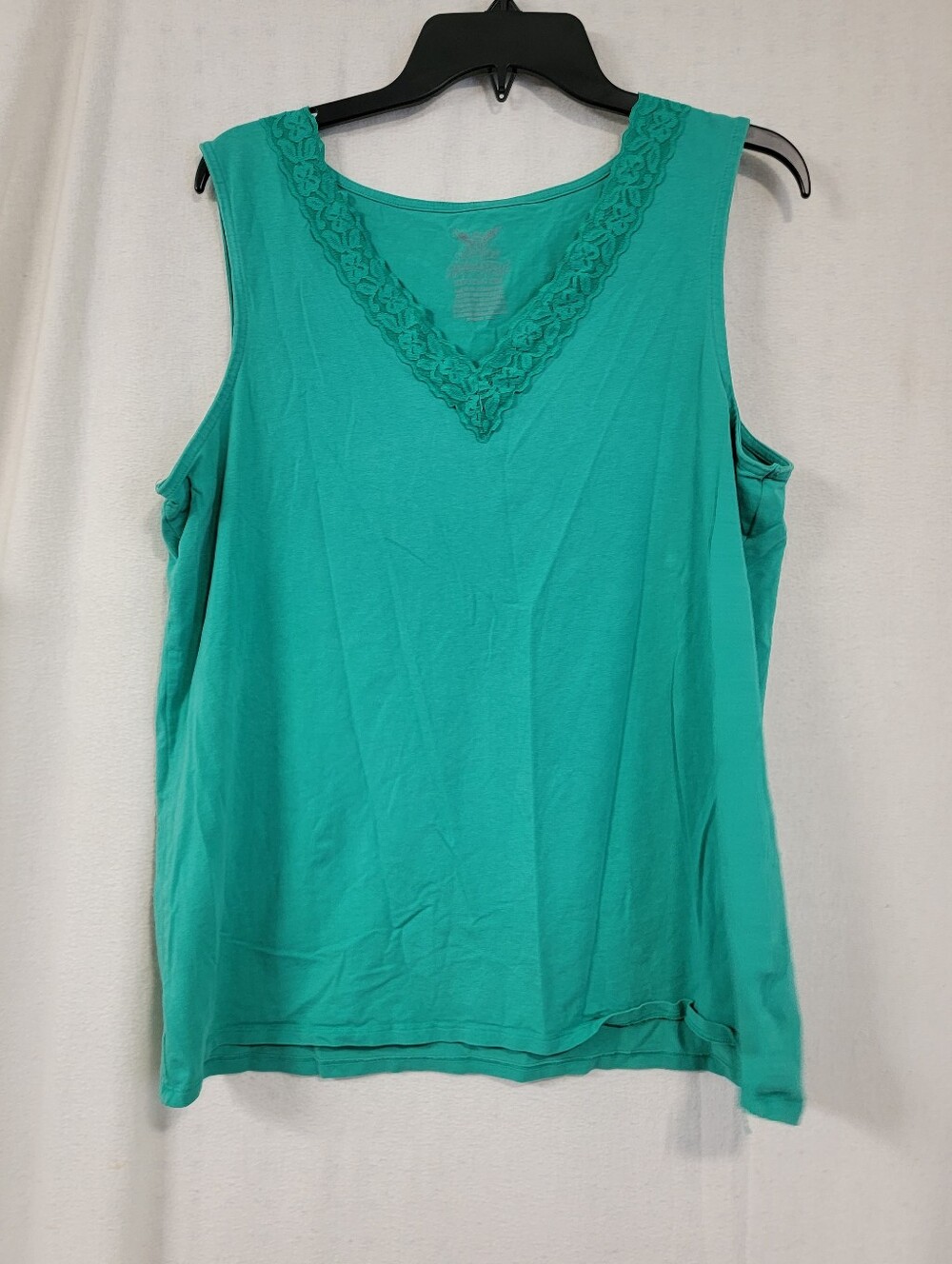 Faded Glory Teal Sleeveless V-Neck Tank with Lace Trim